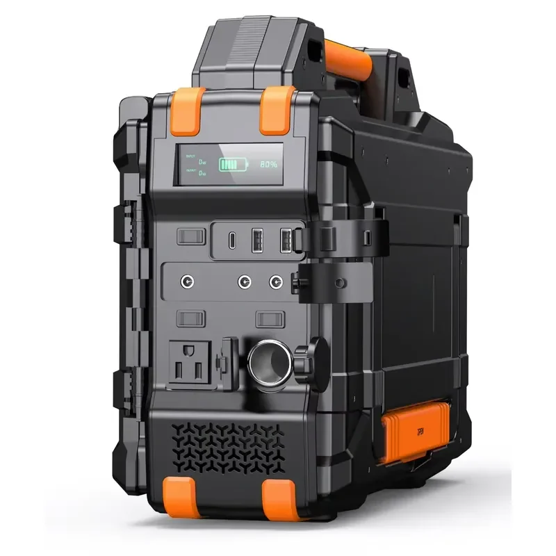 300W Portable Power Station with Built-in Folding Solar Panel AC DC USB PD Output for Outdoor Emergency
