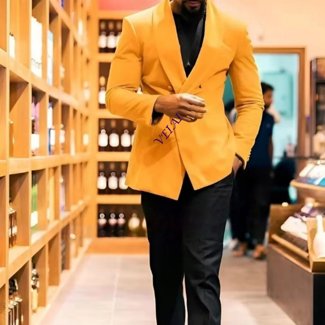 Customized Italy Style Men's Slim Fit Suit Elegant Shawl Lapel Two-Piece Fashion Male Outfit with Contrast Color Jacket And Pant