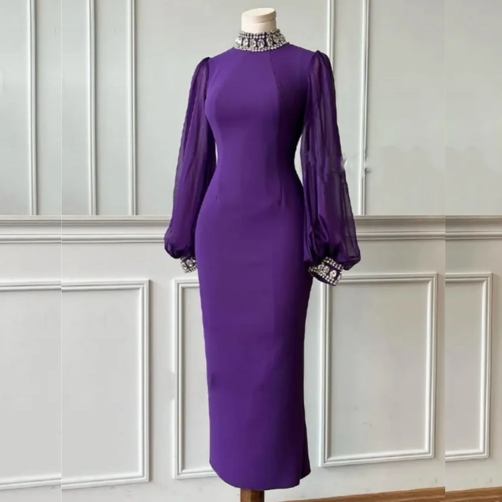 

Классическое изысканное трикотажное платье миди со складками и блестками по индивидуальному заказу, простое платье миди с высоким воротником на заказ