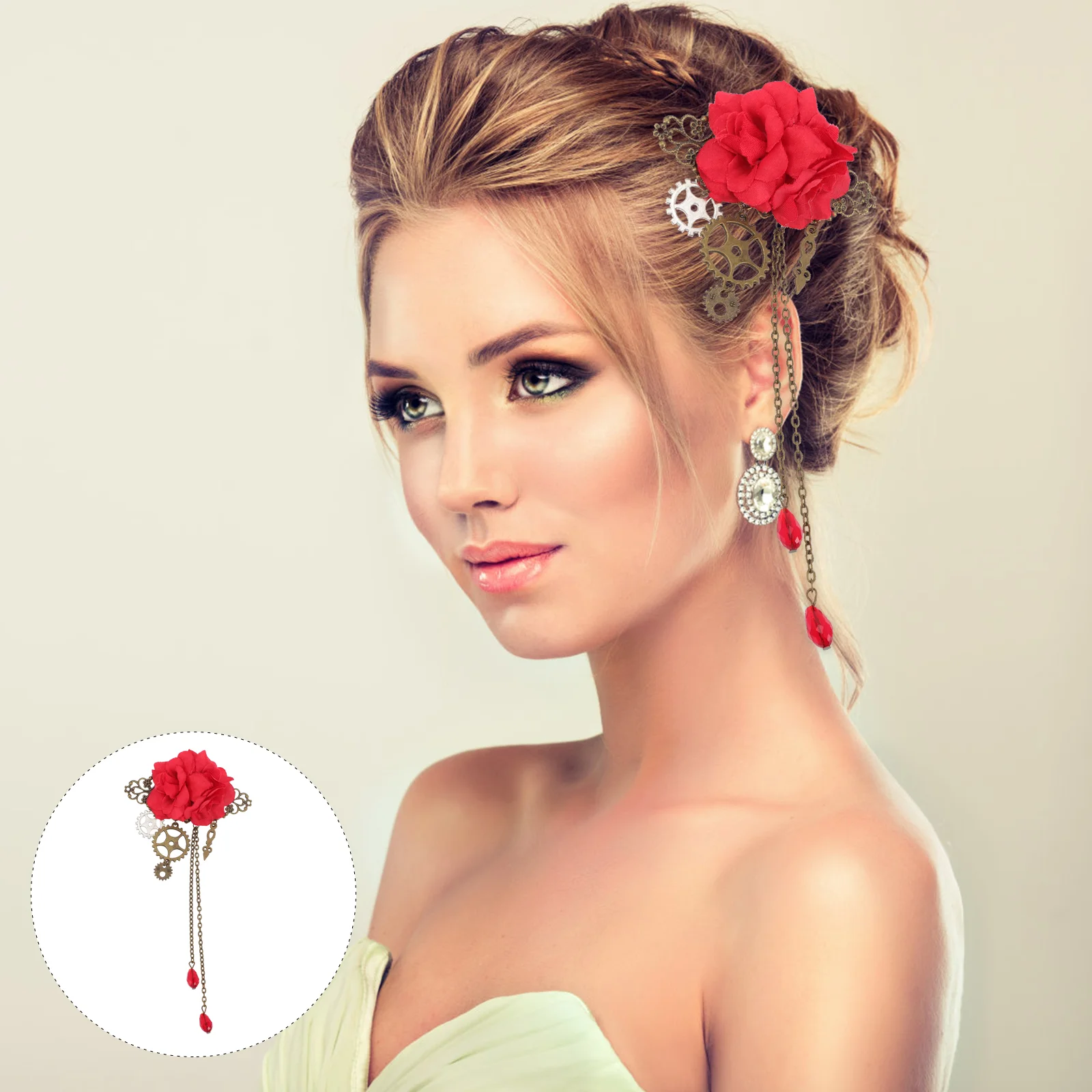 

Punk Mechanical Hairpin Honeymoon Accessories Cosplay Red Rose Dance Lolita Polyester