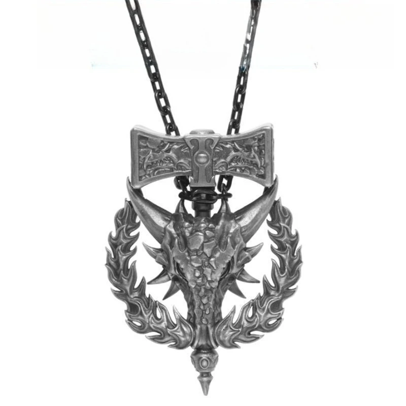 Vintage Two Tone Dragon Head Pendant Necklace Alloy Gothic Flame Design Jewelry for Men