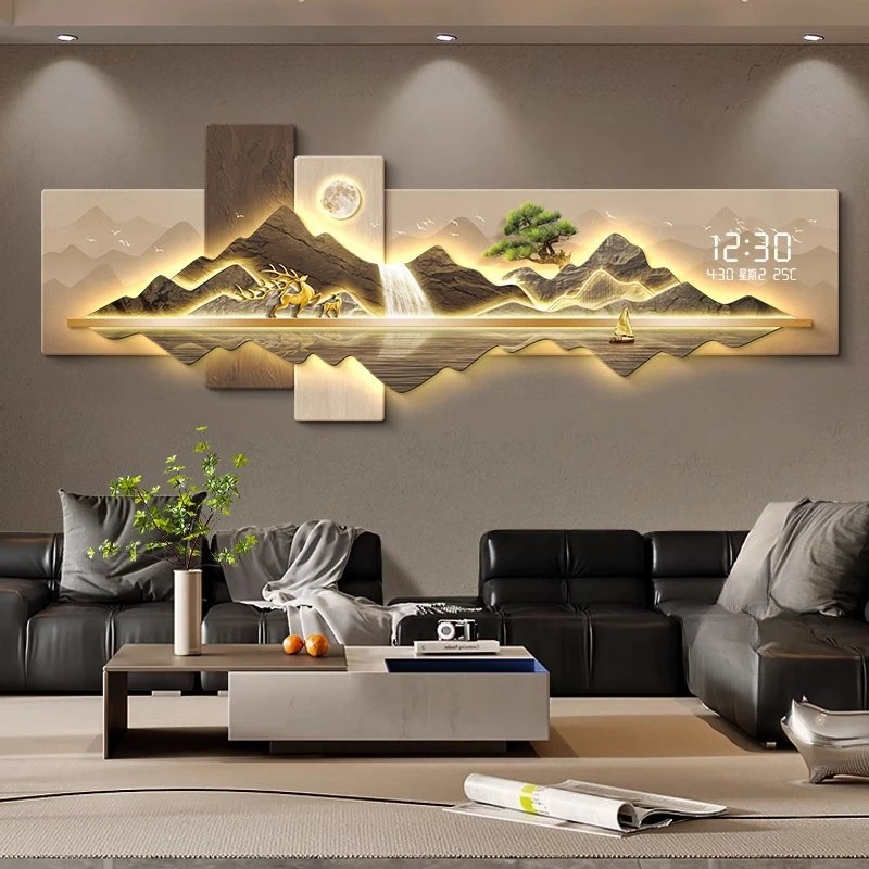 

living room high-end Wall clock background light luxury atmosphere Digital Wall clock noiseless interior reloj pared decoration