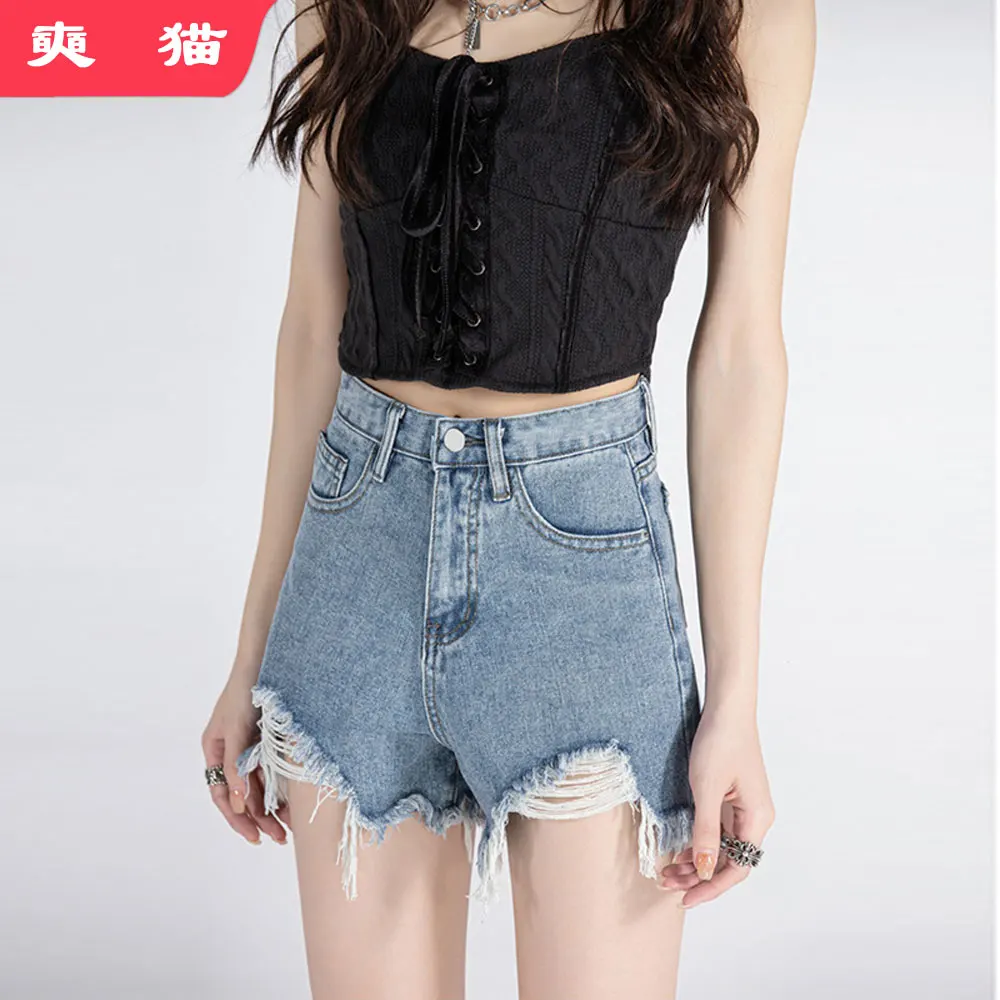 Casua zerrissene Jeans Shorts für Frauen Sommer schwarze Hosen Streetwear Stil hohe Taille Denim Shorts weiß zerrissene Jeans Shorts Mädchen