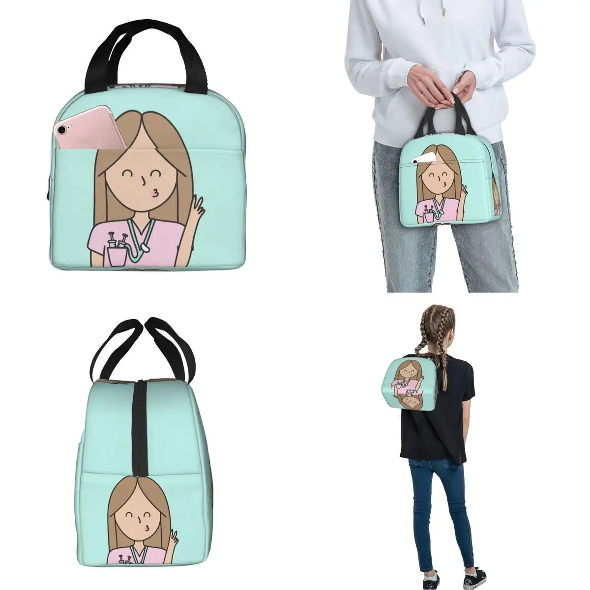 Enfermera En Apuros Insulated Lunch Bags borsa termica contenitore per pasti Cute Nurse Large Tote Lunch Box per uomo donna College Outdoor