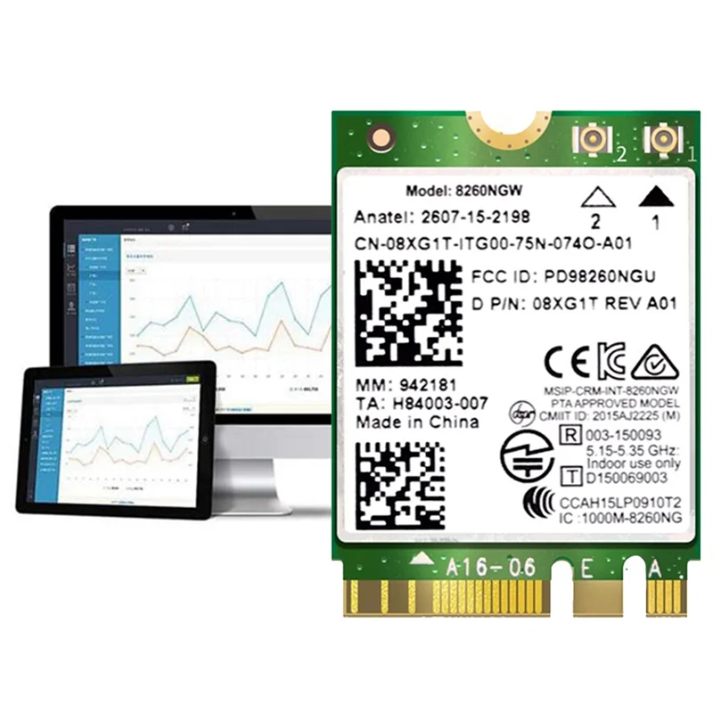 Módulo de cartão wi-fi requintado-8260 8260NGW 2.4G/5Ghz 867M Bluetooth 4.2 AC8260 NGFF M. 2 cartão sem fio + antena 2X8DB
