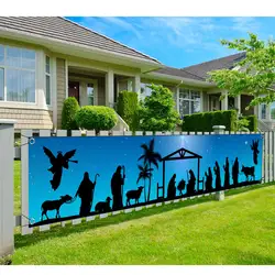 Manger Scene Religious Christmas Banner Jesus Christianity Banners Large Xmas Yard Lawn Sign for Religious Christmas Decoration