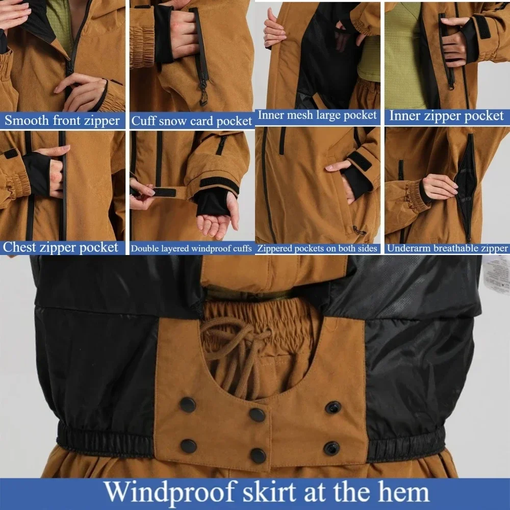 جديد الحد الأدنى زوجين سترة تزلج تنفس فضفاض الثلوج القمم الحرارية يندبروف النساء الشتاء التزلج معاطف الرياضة في الهواء الطلق هوديس #5