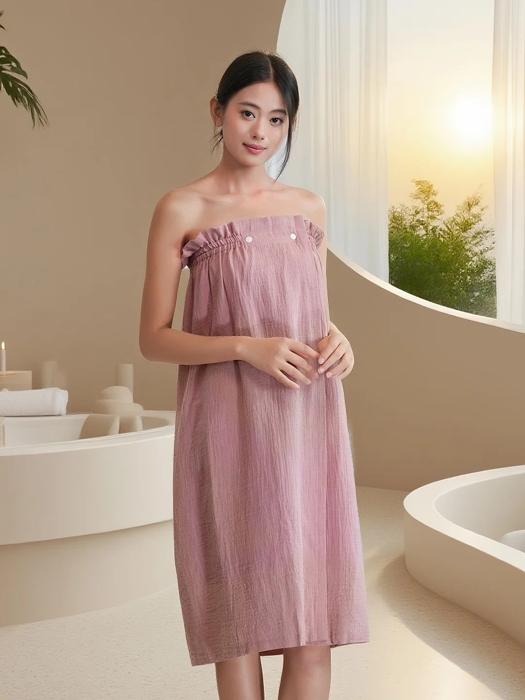 Pure Cotton Absorbent Double Layered Tulle Wrap Batobe Beau Salon Chest Covering Bath Skirt Women Home Comfortable Spwear