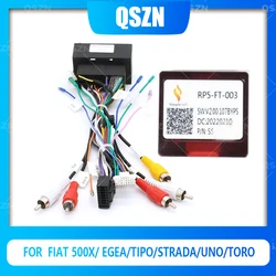 QSZN-DVD Caixa Canbus para Carro, Cabos de Fiação, FT-SS-05, RP5-FT-003, FIAT 500X, EGEA, IPO, Strada, UNO, TORO, Android, 2 Din