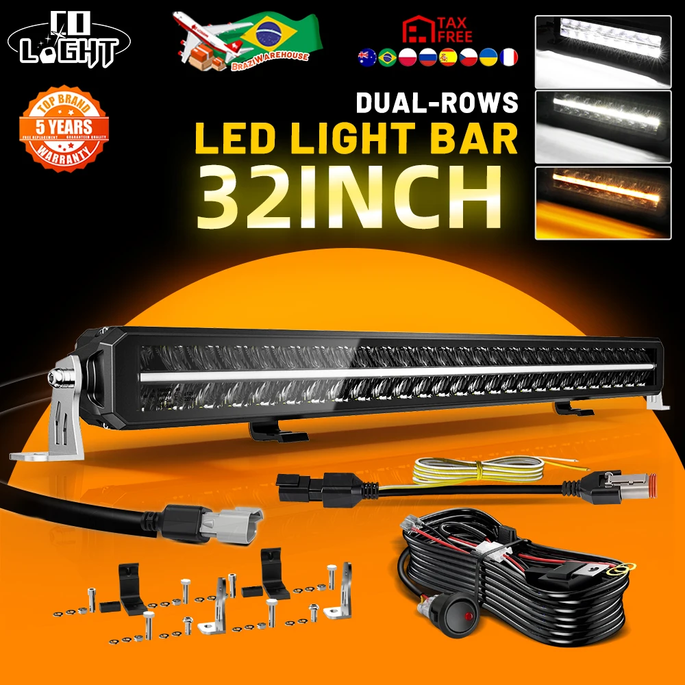 Barre lumineuse LED CO LIGHT 32 pouces, double rangée, spot et flood, combo conduite tout-terrain, anti-éblouissement, sans vis, IP69, feux de travail LED pour SUV et VTT