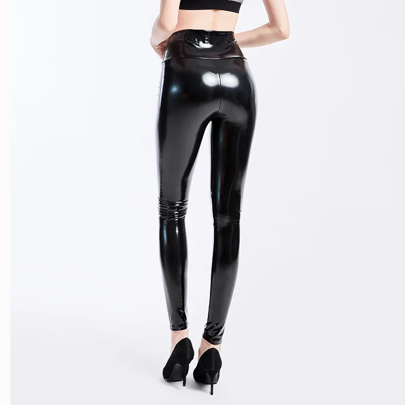 Woman Leather Open Crotch Leggings Pants Sexy Flash Latex Double Hidden Zippers Outdoor Sex High Rise Clubwear Erotic PU Panties