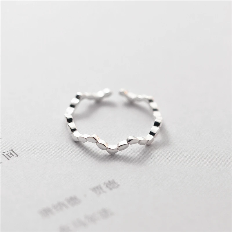 

Simple Geometric Smooth Wavy Fashion INS 925 Sterling Silver Female Resizable Opening Rings RI1157