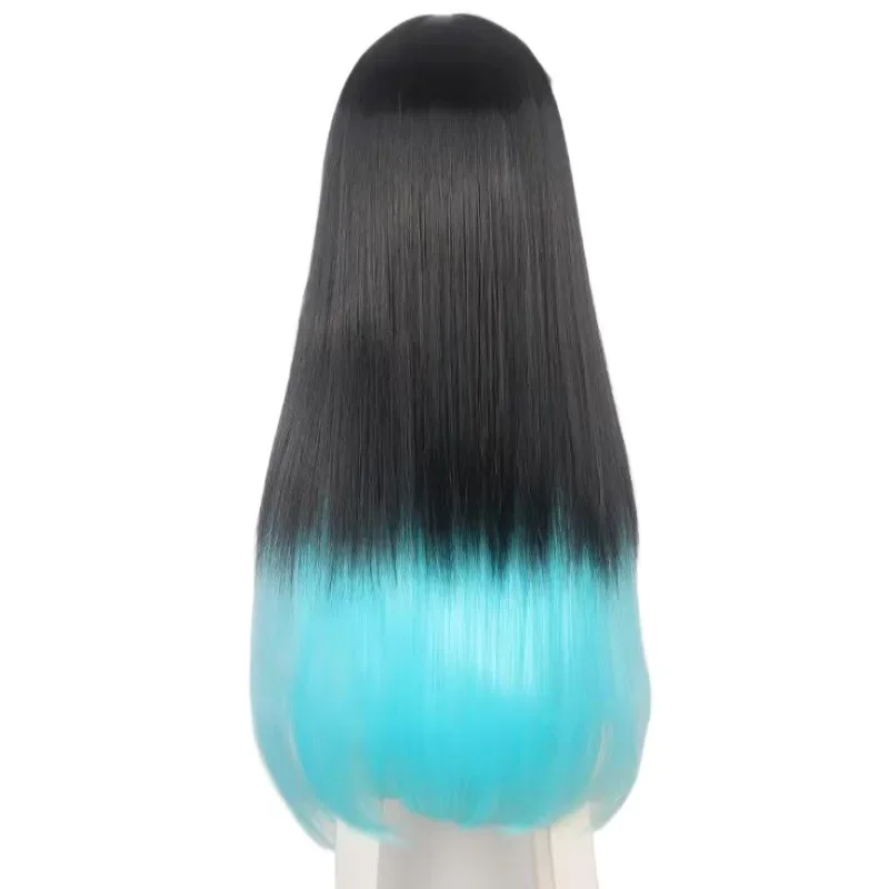 30-Inch Demon Slayer Kimetsu No Yaiba Time Blade No Lang Xiazhu Cosplay Synthetic Wig For Halloween Black And Cyan Gradient Hair - Image 5