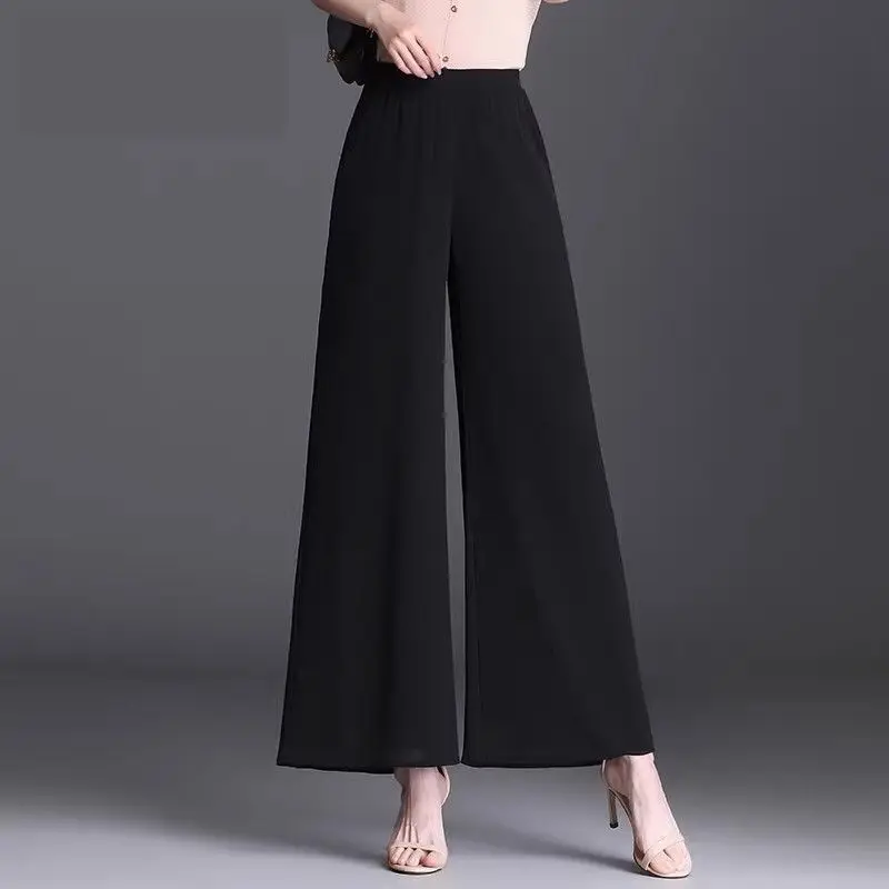 Chiffon Women's Pants Comfortable Stretch Casual Harajuku Elastic Vintage Korean Fashion Classic New in Female Trousers Wide Leg