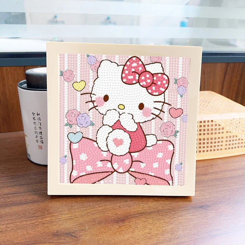 Sanrio Diamond painting New Hello Kitty Full Round Diamond Mosaic Art 5D DIY Cross Stitch Kulomi Home Decor Painting with Frame