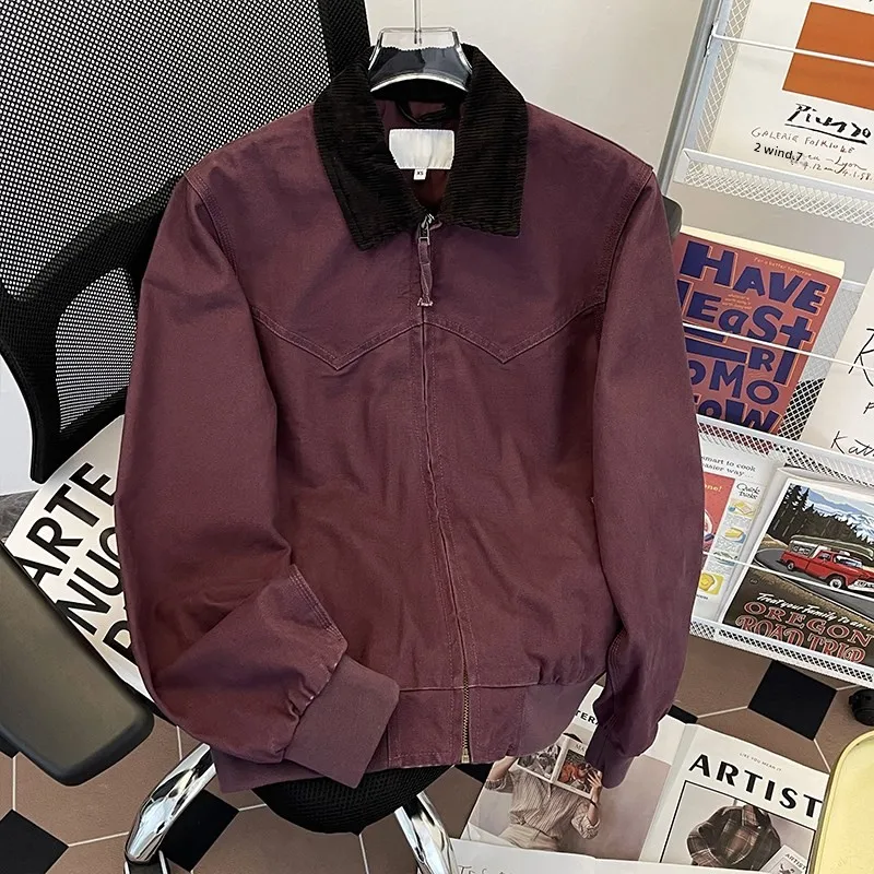 

Хлопковая бейсбольная куртка премиум-класса в стиле ретро, свободная мужская рабочая одежда с воротником, верхняя одежда, модная весенне-осенняя летная куртка