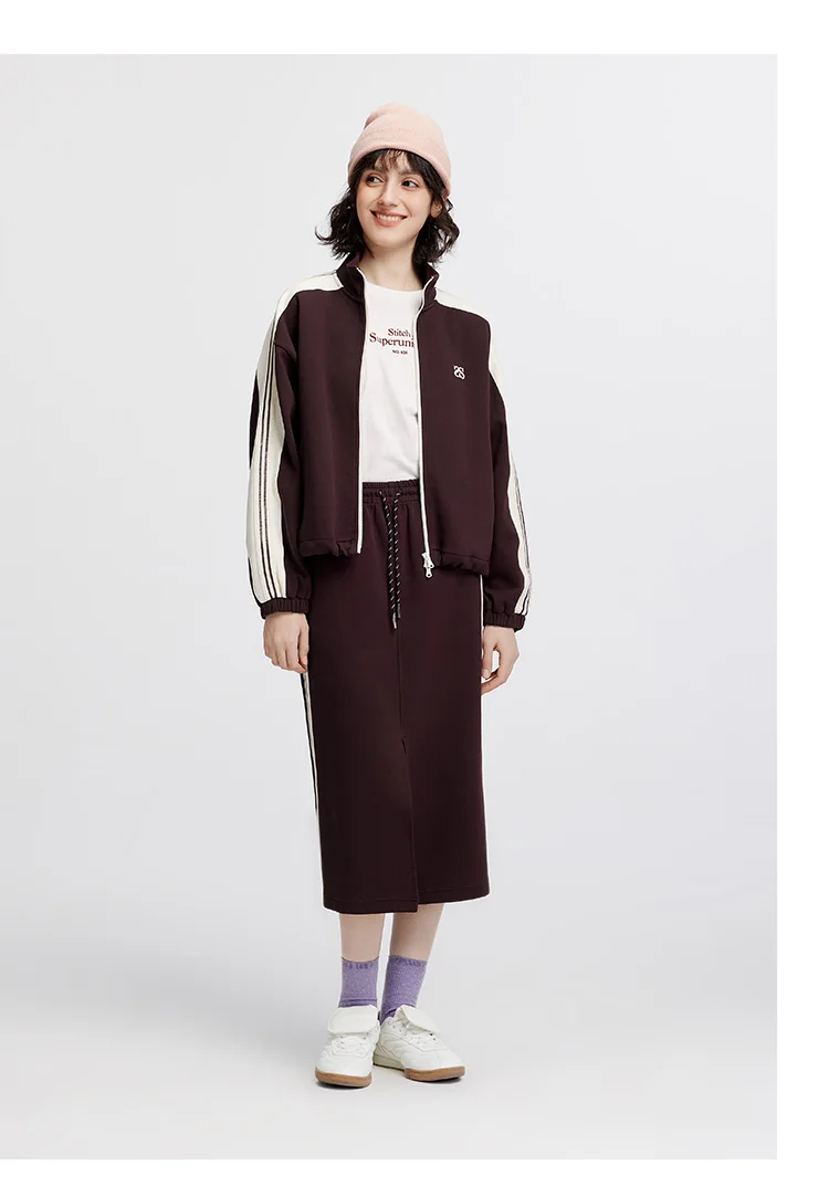 Semir Jacke für Damen, Kordelzug, College-Stil, Stehkragen, Textur, sportlich, 2025, Herbst-Oberbekleidung, Damenbekleidung, Tops für Damen – Detail 2