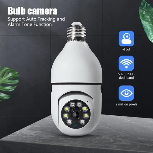 Imagen 1 del producto Bombilla E27 Wifi CÁMARA DE SEGUIMIENTO humano, a Color visión nocturna, intercomunicador de rotación de 360 °, cámara de 2MP, aplicación Yi Lot, compatible con teléfono iOS y Android