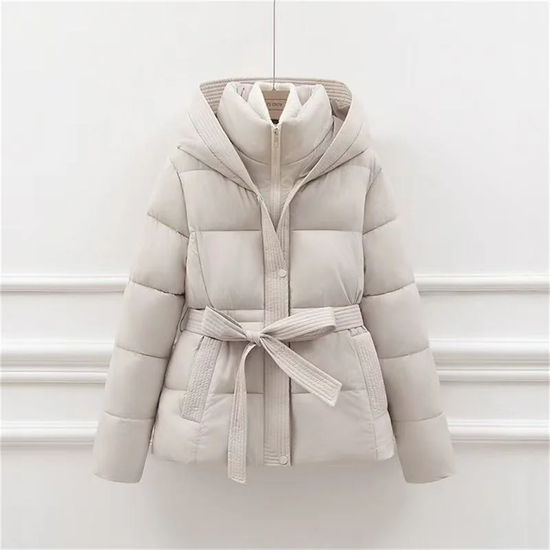 Down In Winter Cotton-padded Jacket Female 2024 New Lace-up High-grade Cotton-padded Jacket Waist Joker Small Cotton-padded Coat