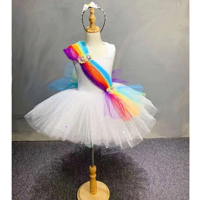 

Custom Simple Girls Slanted Ribbon Ballet Dress Suitable For Repertory Host Or Award Ceremony Or Fluffy Party