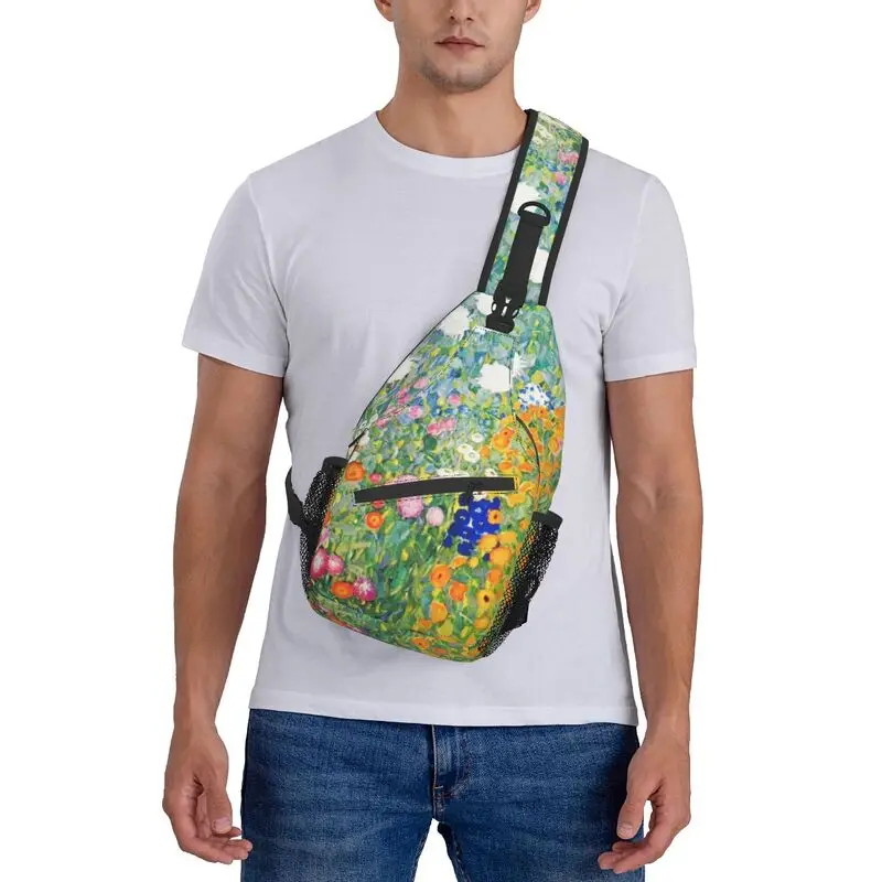 Cool Flower Garden By Gustav Klimt Sling Crossbody Backpack Men Painting Art Shoulder Chest Bags for Traveling