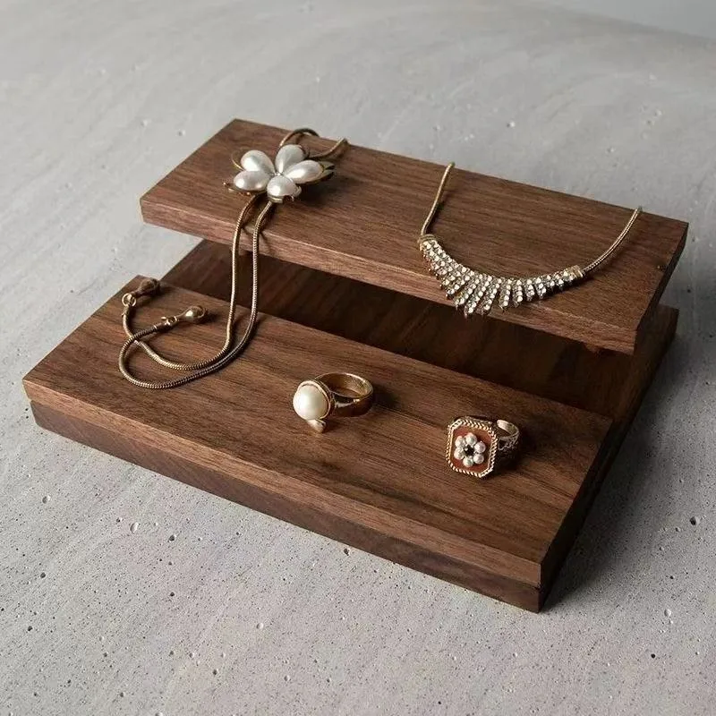 

Wooden Jewelry Showcase Holder Necklace Bracelets Display Stand Jewellery Rings Trinket Storage Rack Multilayer Organizer Tray