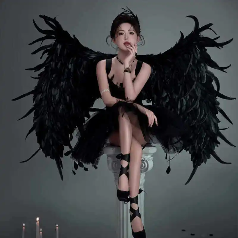 Ali d'angelo di Halloween Cosplay Serie di piume grandi nere Ali per lo styling pieghevoli Prop