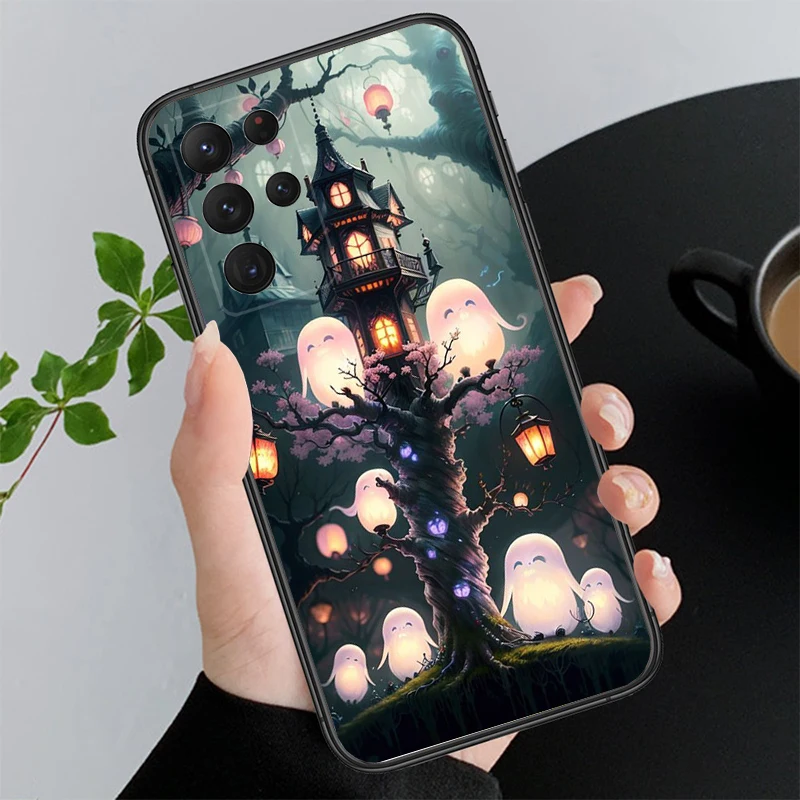 Funda de teléfono de Halloween con flores fantasmas para Samsung Galaxy, A52S, A04S, A21S, A33, A23, A13, A14, A32, A52, A53, A54, A51, A71, M51