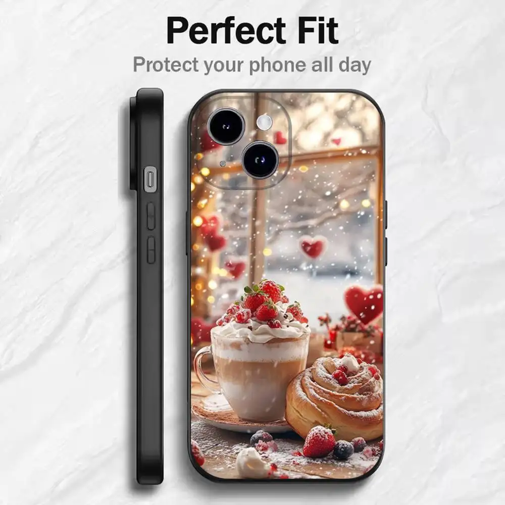 เคสโทรศัพท์ลายคริสต์มาส ลายกาแฟ สำหรับ iPhone รุ่น 17 16 15 14 13 12 11 Mini XS XR X 6S 6 Pro Max Plus สีดำ แบบนิ่ม