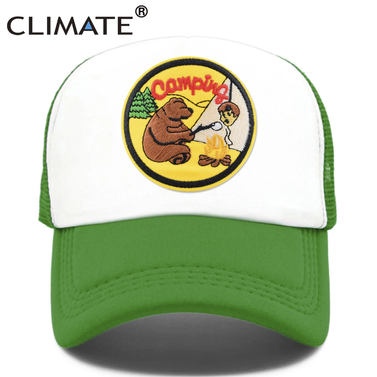 CLIMATE Funny Camping Cap New Happy Camp Camper Summer Trucker Cap Green Hiking Outdoor Sport Hat Cap Cool Mesh Cap Men Women