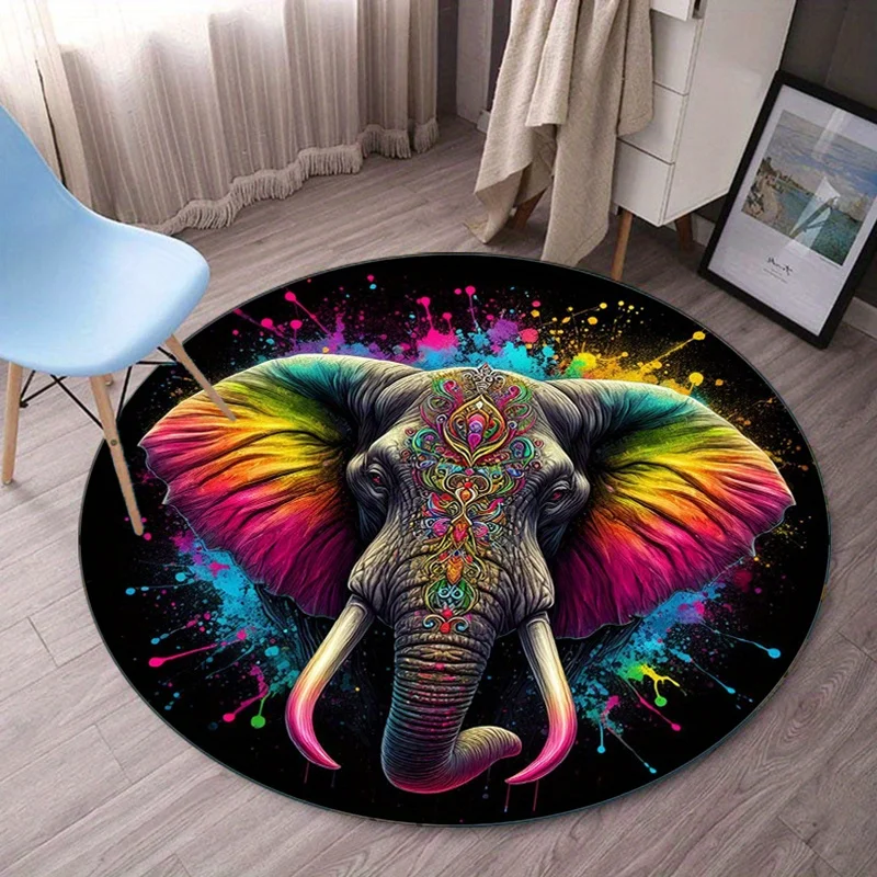 

Круглый ковер с радужным слоном, красочный художественный психоделический напольный коврик для гостиной, домашний декор в стиле бохо, йога, медитация, хрустальный флис