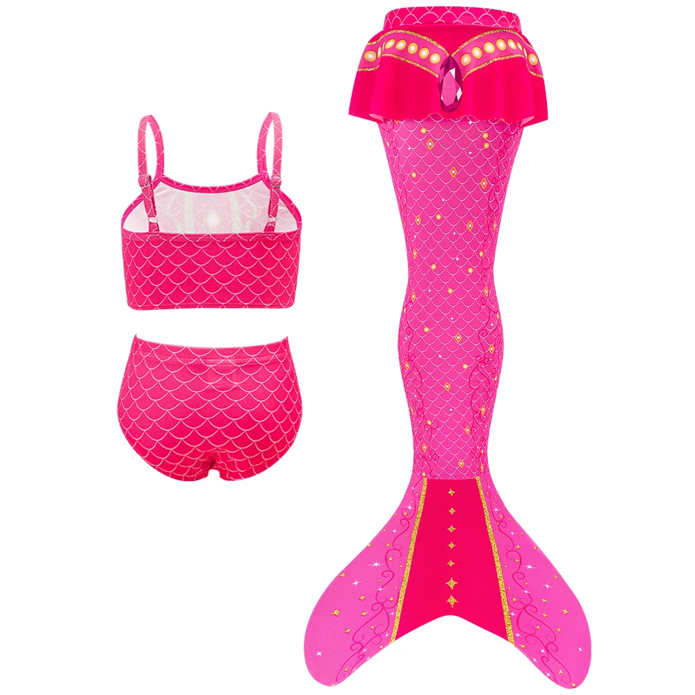 1set  Girls Princess Mermaid Costume Cosplay Party Dress Outfit for Swimming Bikini Bathing Suit Kids Swimmable Mermaid Tails