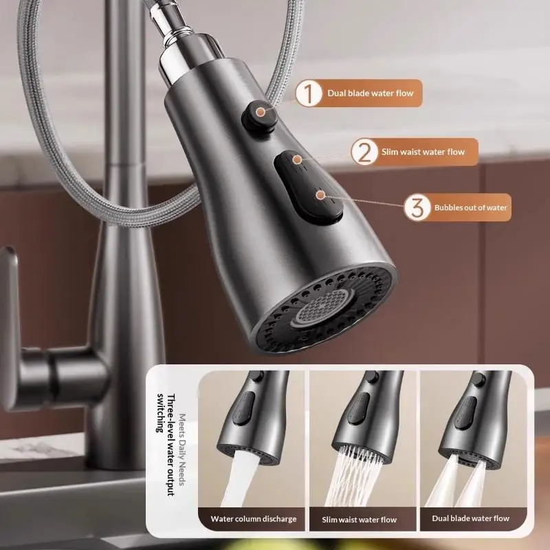 Kitchen Pull Out Faucet Sprayer Nozzle 3 Modes ABS Water Saving Bathroom Basin Sink Shower Spray Head For 1/2