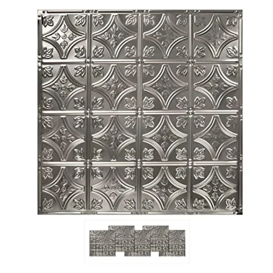 

5 Pack Kit] 24" x 24" 100% Tin Nail-Up Ceiling Tiles Raw Small Victorian Design with Floral Arching Diamonds for Ceilings and K