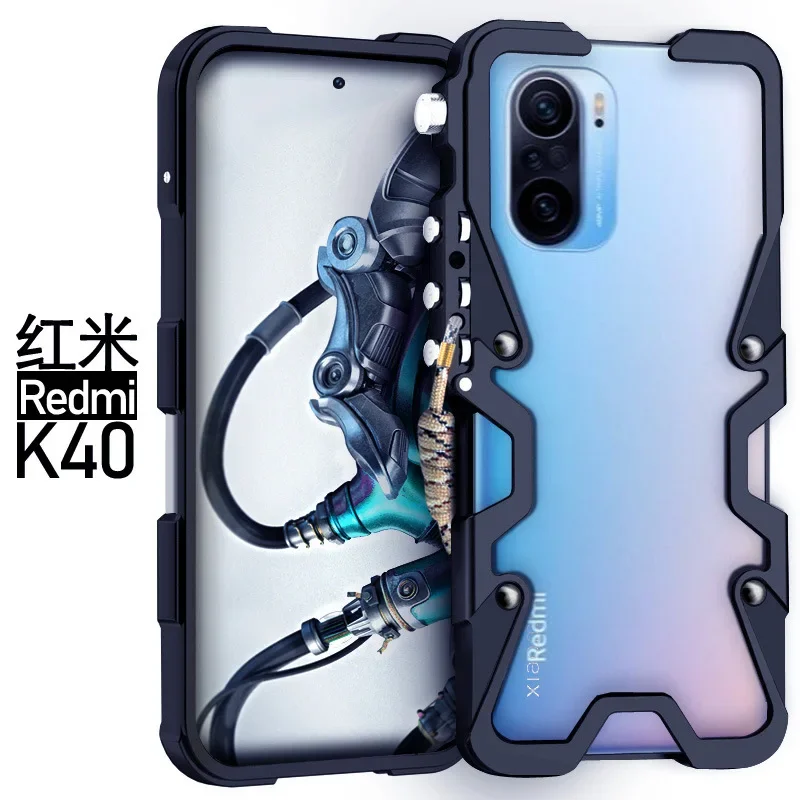 Hot Sales Armor Metal Aluminum Phone Cases Bumper For Xiaomi Redmi K40 Cover Mechanical Purely Handmade Skull Case