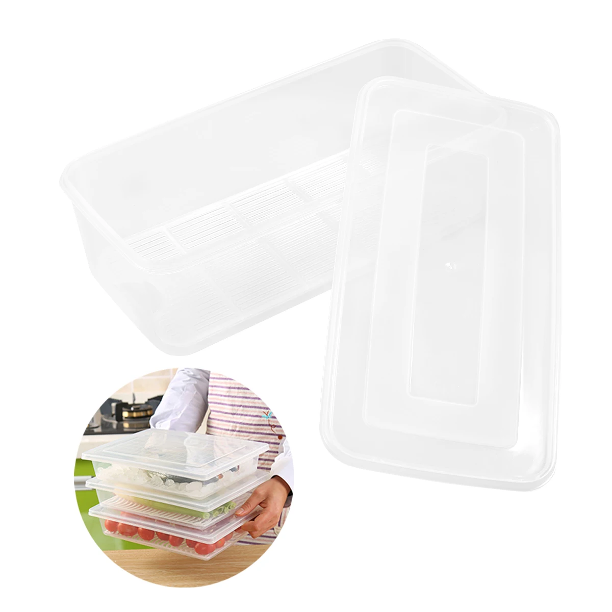 

Transparent Crisper Simple Fruit Vegetables Storage Crisper for Home Store Restaurant (Medium Size With Drainer Piece)