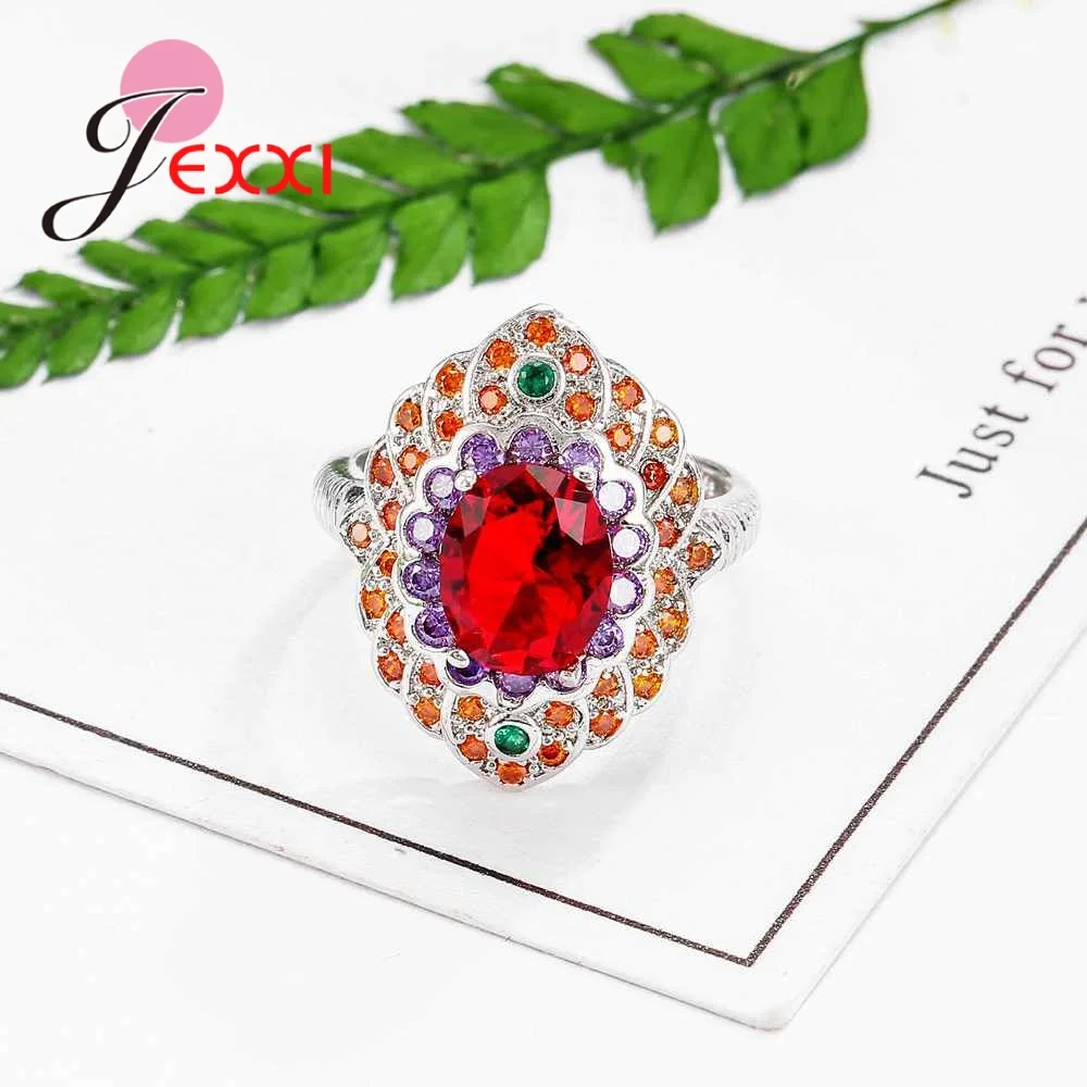Bohemia Style Fashion Colorful CZ Party Wedding Rings For Women Gift 925 Sterling Silver Anniversary Engagement Ring