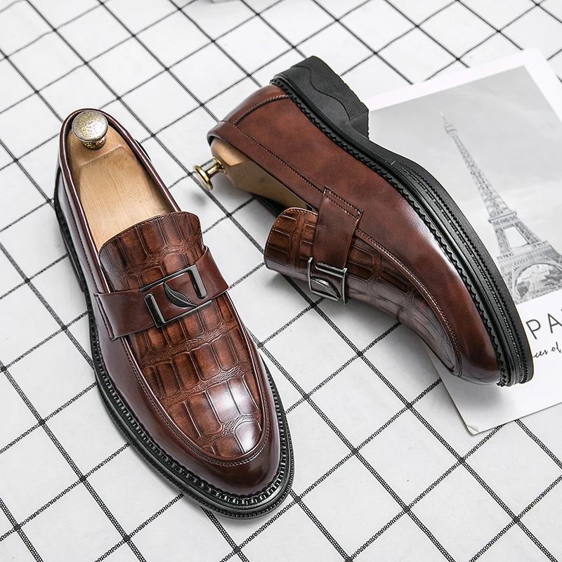 Fashion Business Leather Loafer Formal Black Dress Shoes Summer Italy Style Shoes Men's Leisure Black Shoes Slip-on Pea Shoes