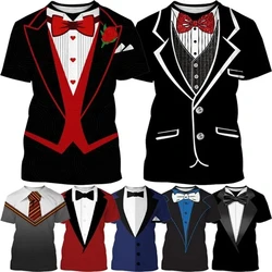 3D Printed T-shirt Summer Men's Clothes Tuxedo Retro Tie Suit Printed T-shirt Casual Short-sleeved Street Funny Fake Suit Tops