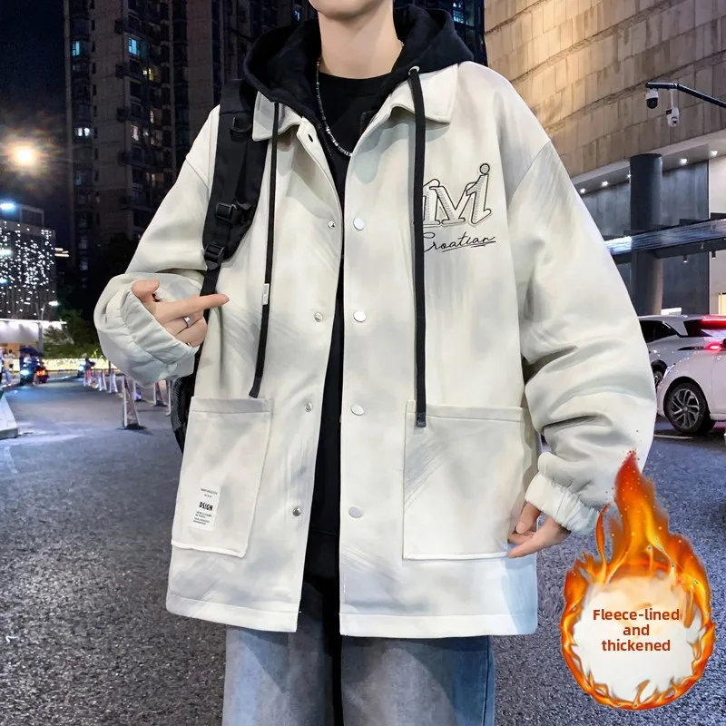 

Новинка 2025, осенне-зимняя мужская куртка с капюшоном Thiened Fce, крутая модная верхняя одежда для подростков, длинное пальто из полиэстера