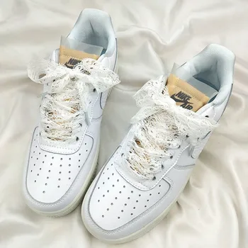 1 çift elastik Hollow dantel ayakabı yay danteller moda trendi güzel spor Sneaker rahat kanvas ayakkabılar danteller