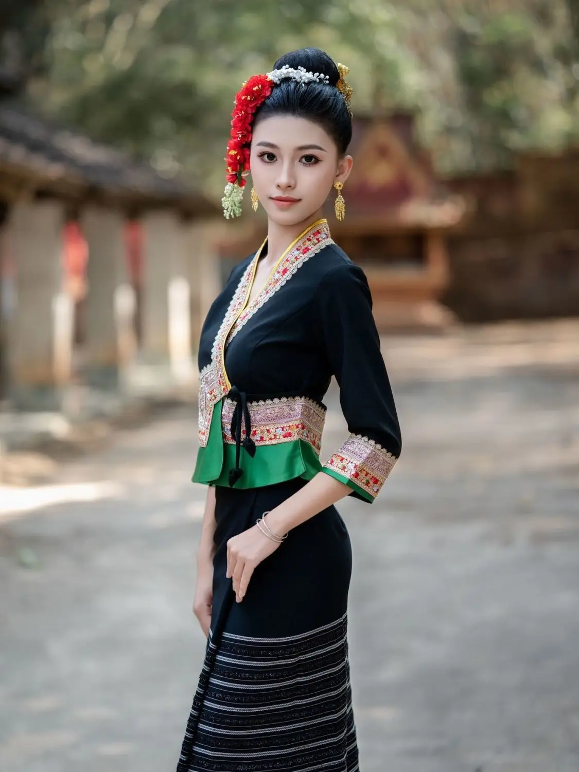 2 قطعة تايلاند ميانمار النساء داي الملابس داي العرقية زي أداء الرقص الوطني زي التايلاندية نمط فستان مجموعة #4