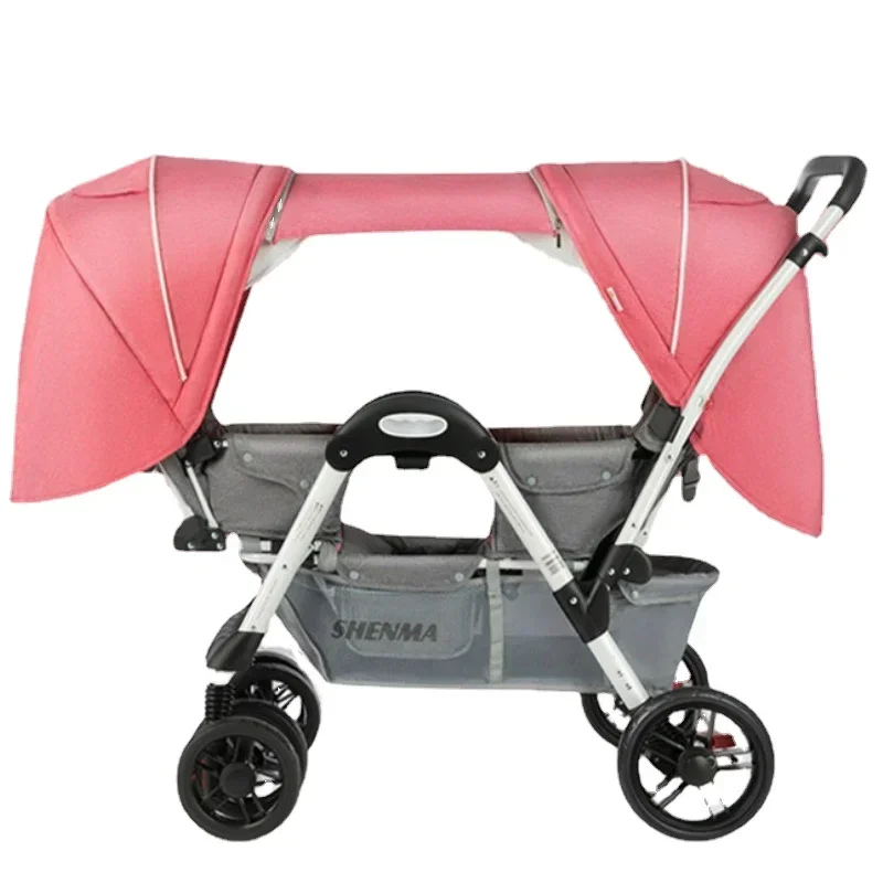 Multi-Funcional Twin Baby Stroller, quatro rodas amortecedores, assentos reclináveis, atualizado Canopy, versátil Pram duplo