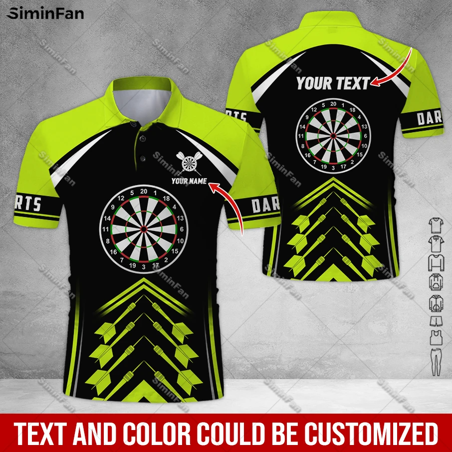 Custom Name Darts Team Player Green Men Polo Shirt 3D Printed Male Short Sleeve Lapel Tee Summer Sporty Tennis Tshirt Female Top