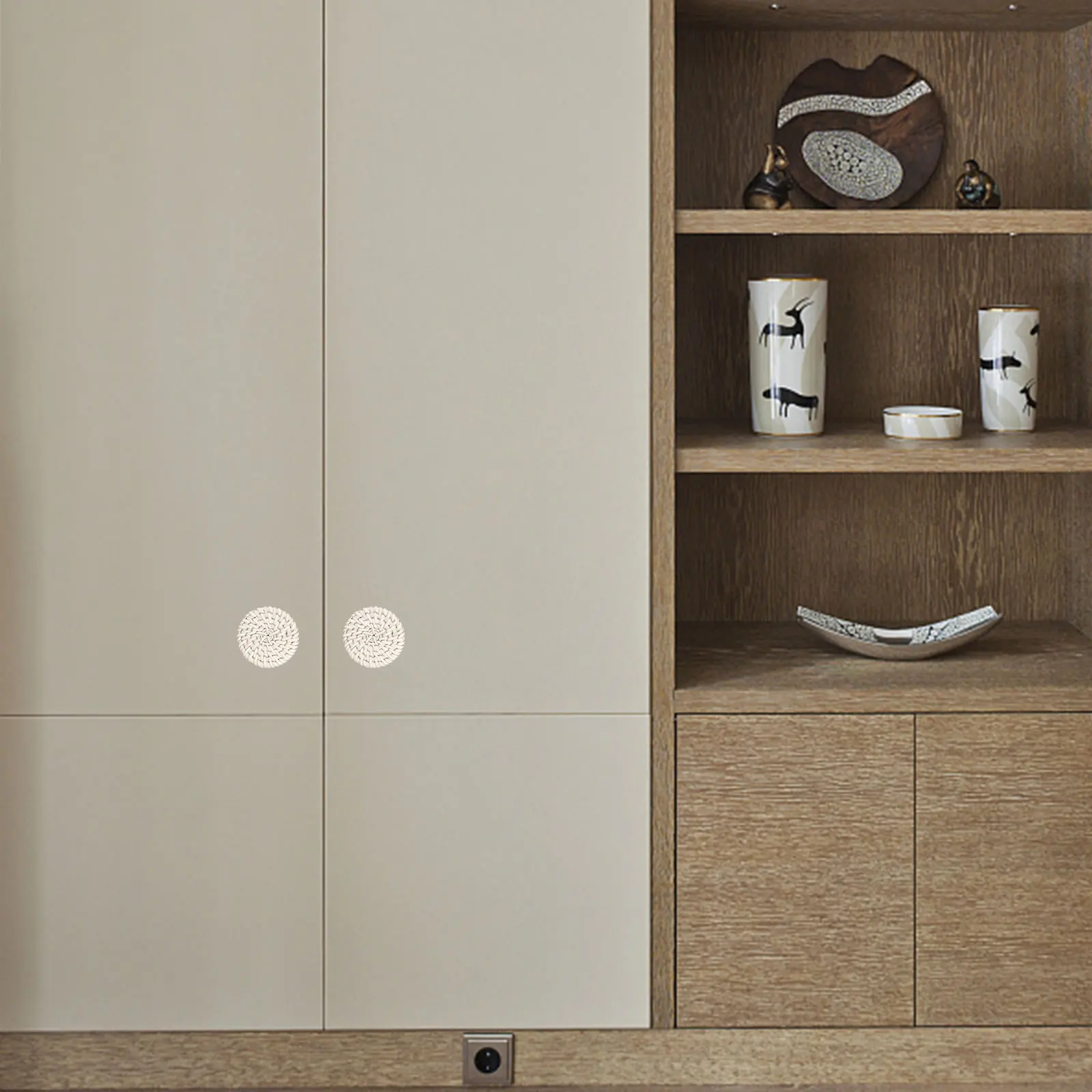 

6 set Rattan Knobs Dresser Drawers Shallow Brown Smooth Surface Dresser Knobs Furniture H les Wardrobe Replacement