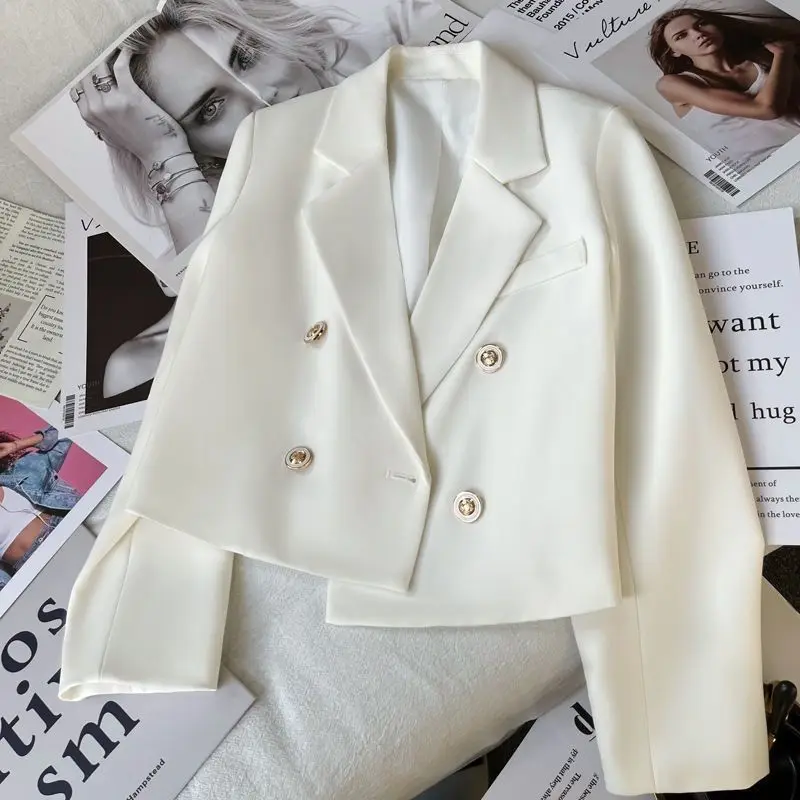 Autumn Girls short Blazer coat White black Fashion 4-15 kid Double breasted suit jacket veste pour enfant casaco infantil menina