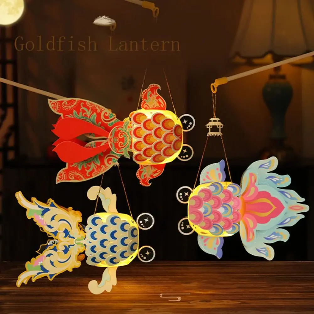 DIY Materials Mid Autumn Glowing Lanterns Paper Assembled Goldfish Lantern Crafts Lucky Mid-autumn Portable Lamp