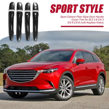 適用於馬自達 2 3 6 CX-3 CX-5 CX-9(無鑰匙進入)的運動碳纖維風格門把手蓋裝飾條 6 最佳銷售 馬自達3車門飾條 - №5