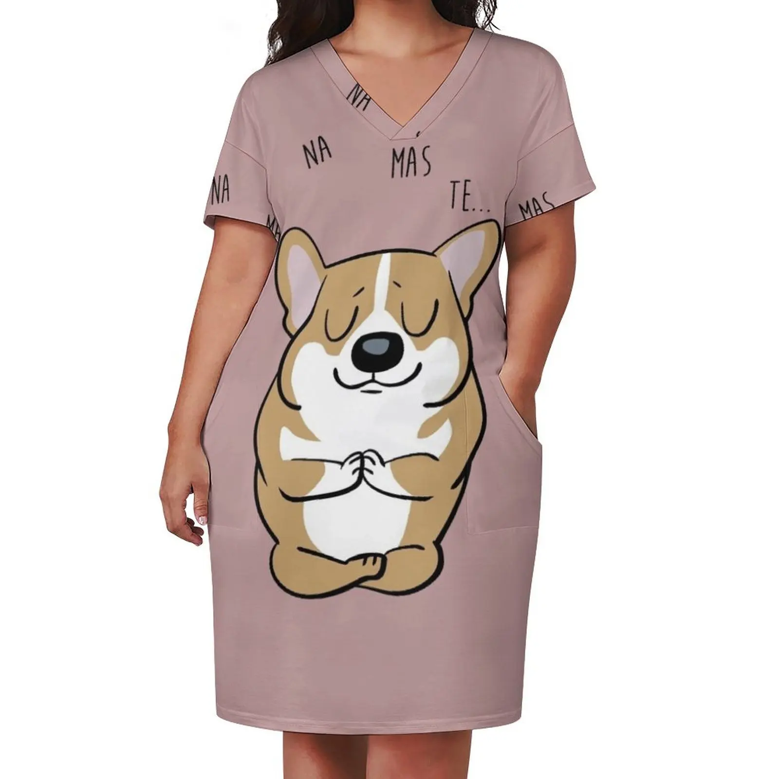 NAMASTE Corgi Vestido de bolso solto vestido elegante vestido feminino vestidos de festa vestidos de noite femininos luxo 2025