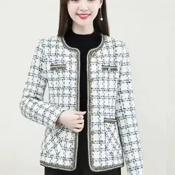 New Autumn Winter Fashion Short Small Fragrant Coats Printed Plaid Button Pocket Fashion Simple Korean Cardigan Jackets